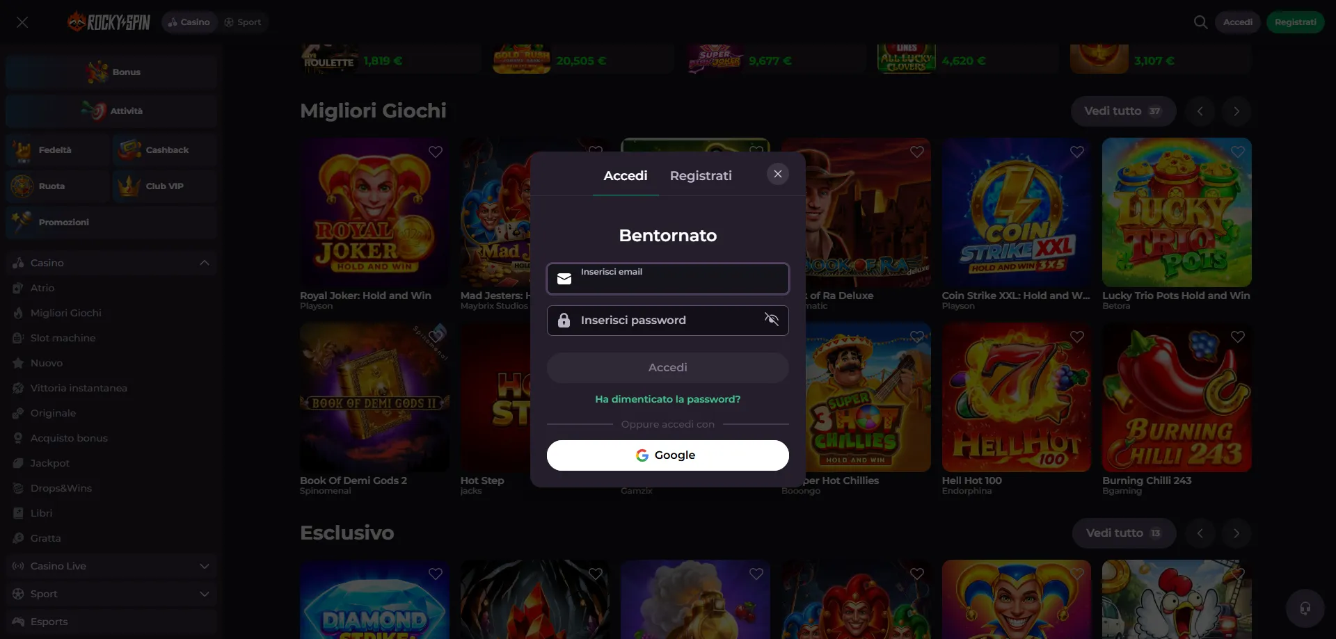 RockySpin Casino mobile app e accesso da browser su smartphone